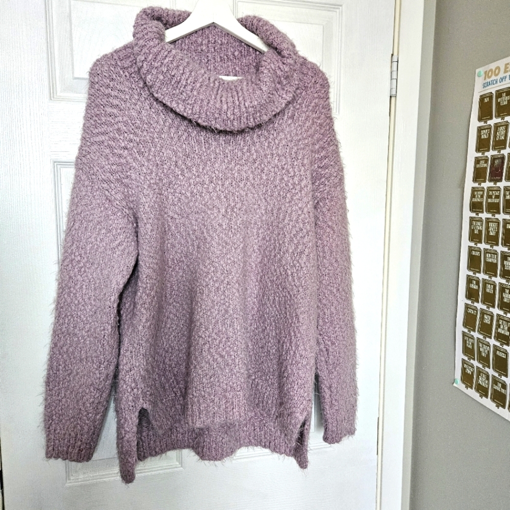 Kenneth Cole Purple Cowl Neck Sweater with Textured Knit and Relaxed Fit